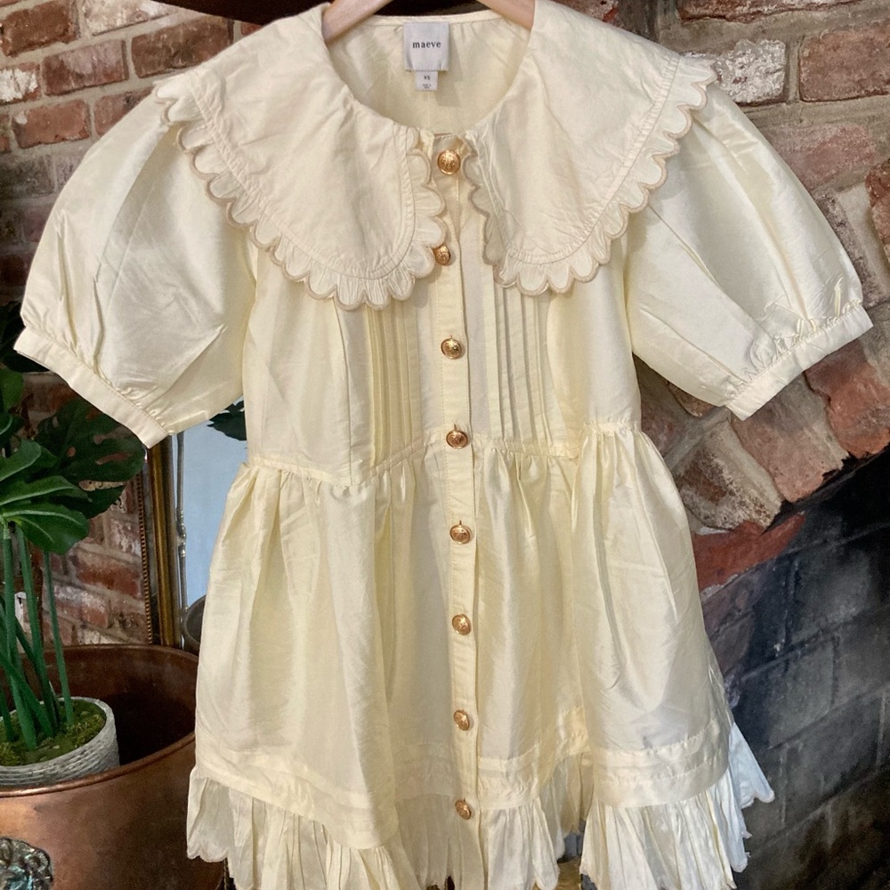 🆕 NWT Anthropologie | Mauve Cream Scalloped-Collar Puff Sleeve Babydoll Top XS - Picture 4 of 15